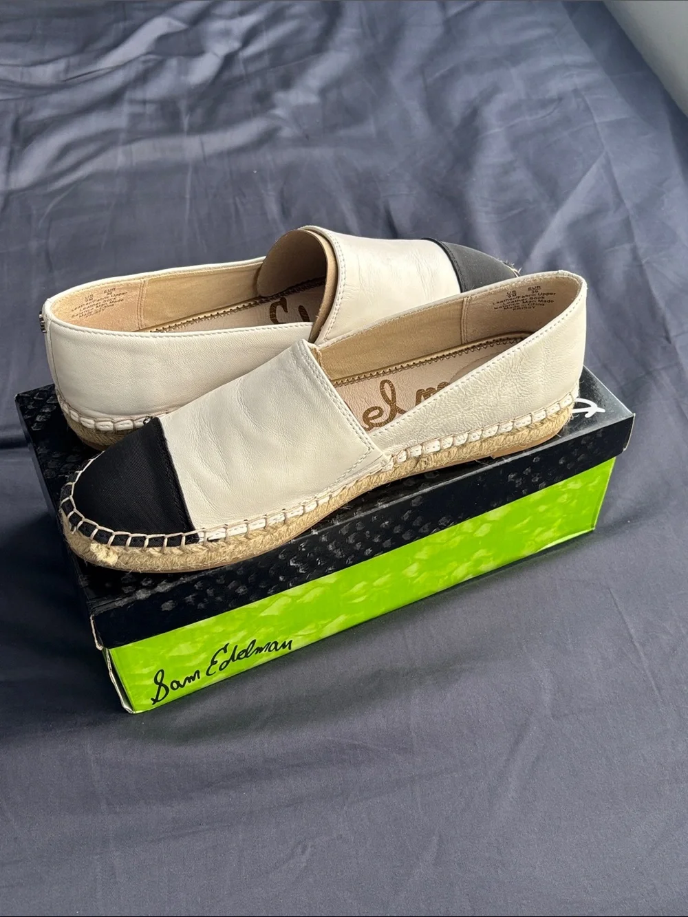 Sam Edelman Cream Espadrille Slip-On with Black Cap Toe